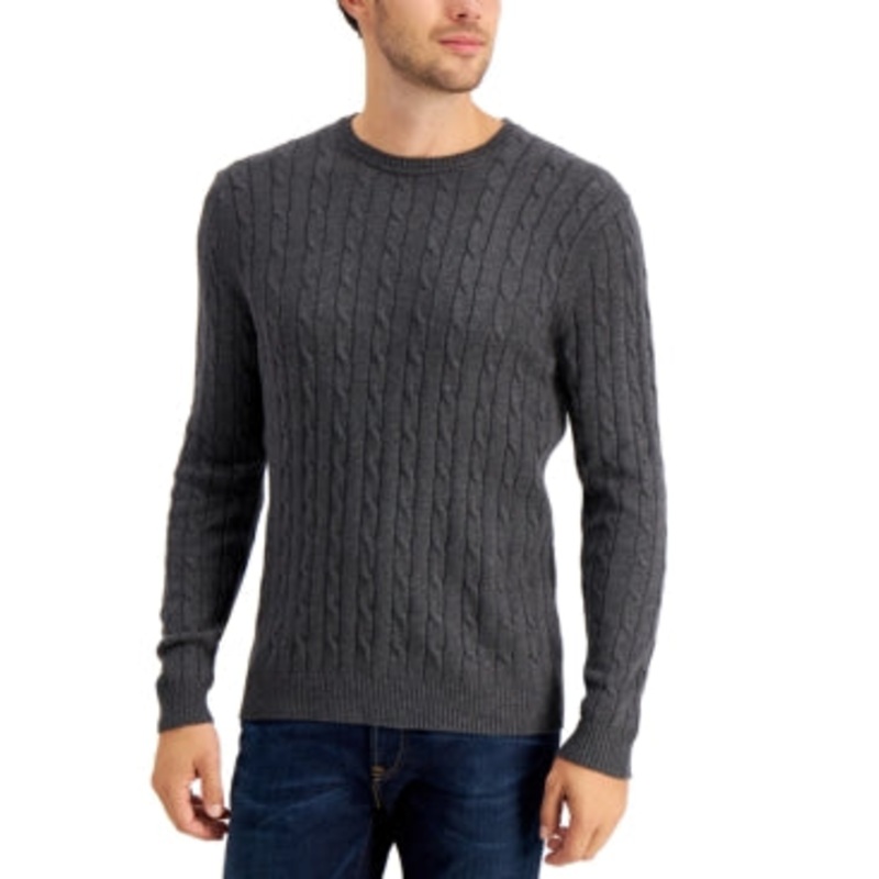 Club Room Men's Cable-Knit Sweater Charcoal Heather Small