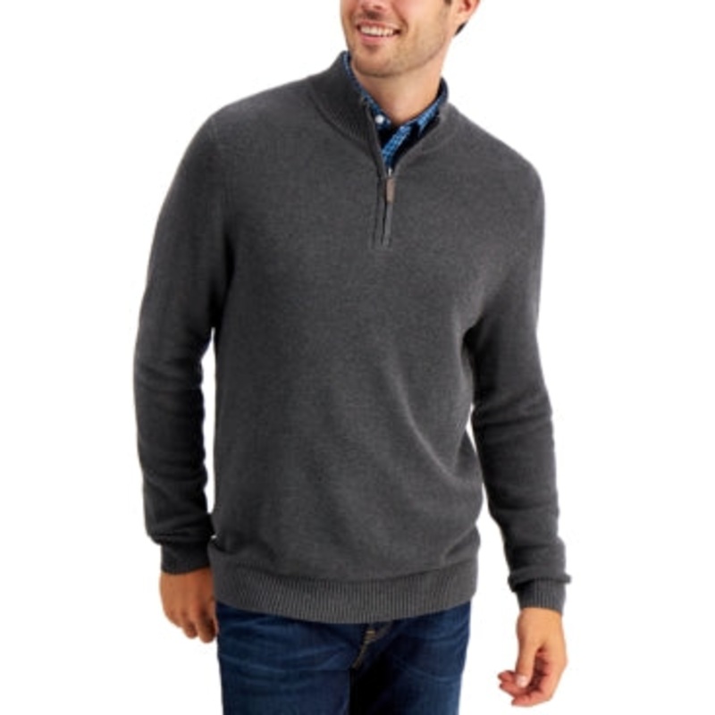 Club Room Men's Quarter Zip Pullover Sweater Dark Gray Small