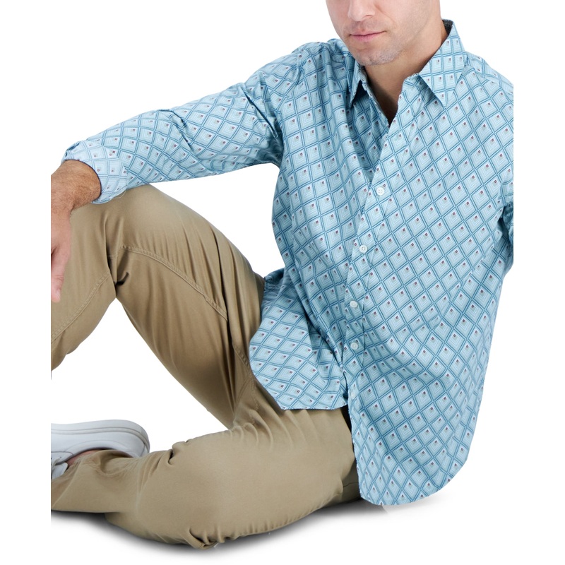 Club Room Mens Long-Sleeve Button Down Shirt Foulard Pale Blue Small