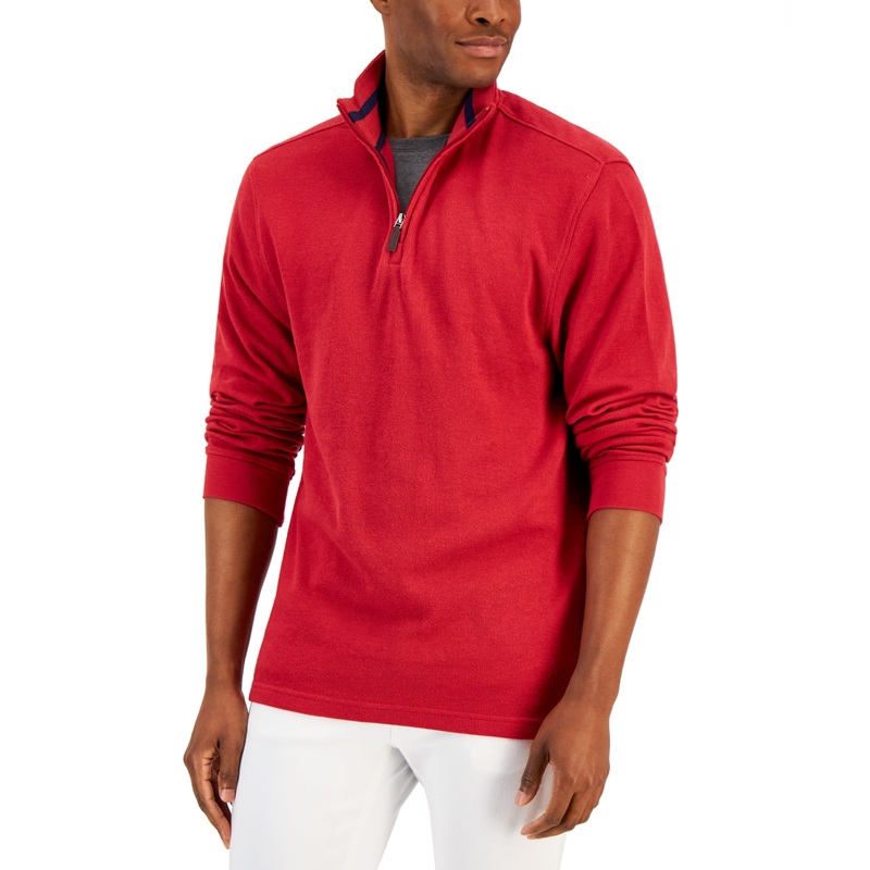 Club Room Mens Solid Classic-Fit Red French Quarter ZIp Sweater Red Small