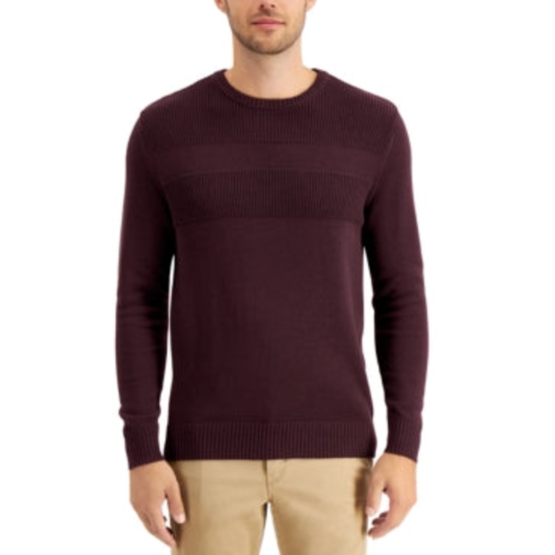 Club Room Mens Textured Cotton Pullover Sweater Red 2XL