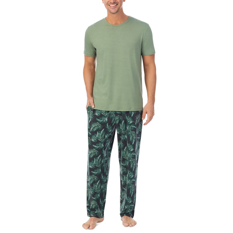 Cuddl Duds Men's 2-Pc. Pajama T Shirt Pants Set Dark Grey Palms Large