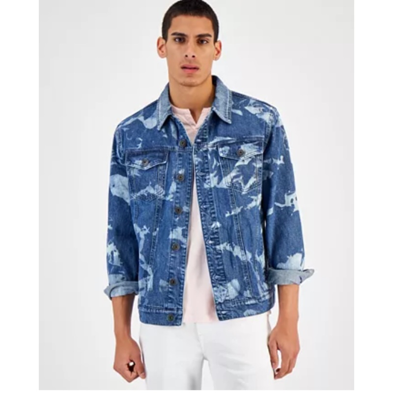 Inc International Concepts Men's Indigo Tie Dye Trucker Jacket Blue SMALL