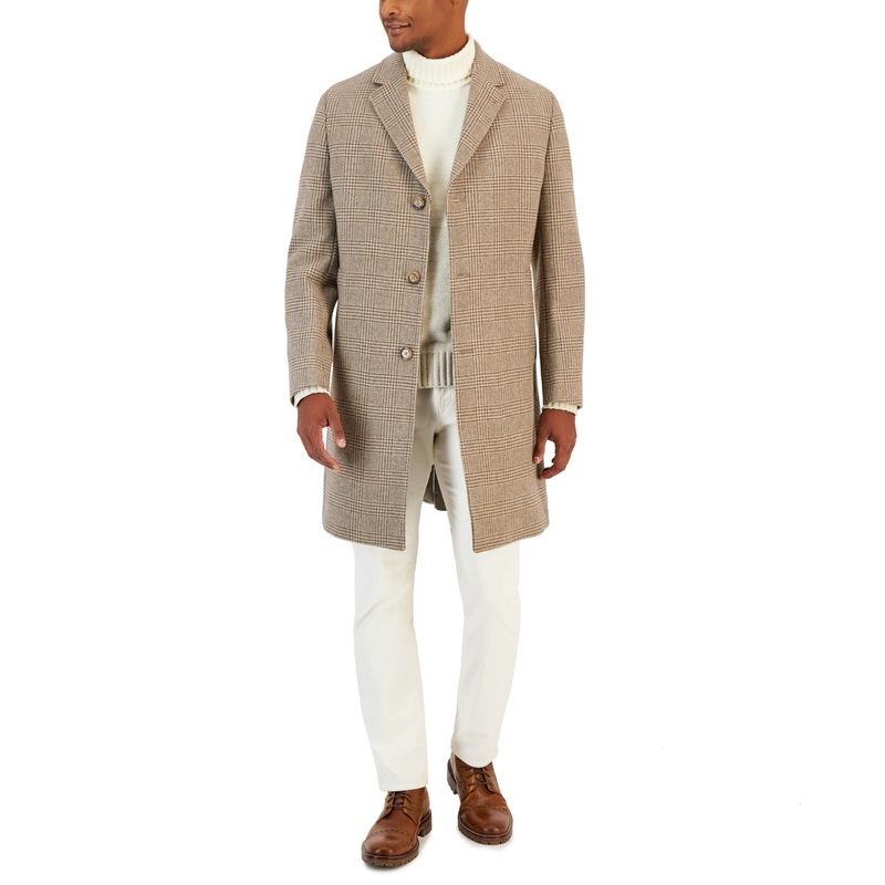 Lauren Ralph Lauren Mens Luther Luxury Blend Overcoat Coat Brown Plaid 42R