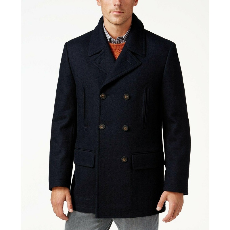 Lauren Ralph Lauren Mens Wool Blend Luke Peacoat Coat Dark Navy Blue 48L