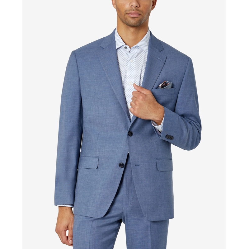 Sean John Mens Blue Solid Classic Fit Suit Jacket 36R