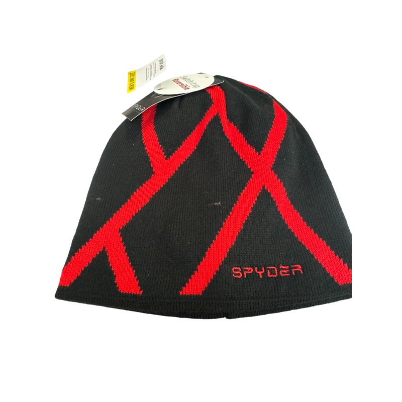 Spyder Mens Black Red Beanie Hat One Size