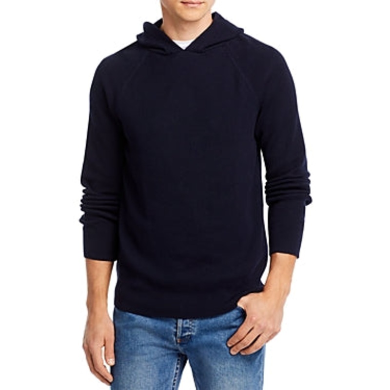 The Men's Store  Mens Rib Cotton Hoodie Sweatshirt Blue Medium
