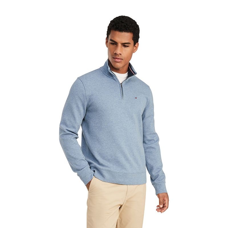 Tommy Hilfiger Men's Big Tall Mock Neck Quarter Zip Sweater Blue 3XL