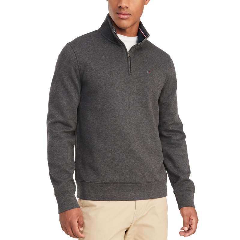 Tommy Hilfiger Men's French Rib Quarter-Zip Pullover Sweater 5XLT Grey
