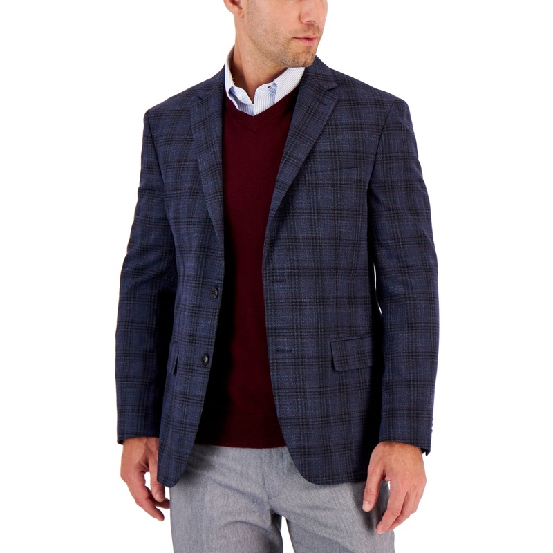 Tommy Hilfiger Men's Modern-Fit Check Sport Coat 36S Blue Red Plaid