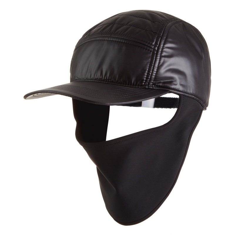 Ur Gloves Men's Puffer Baseball Cap With Dropdown Mask  Black Osfa