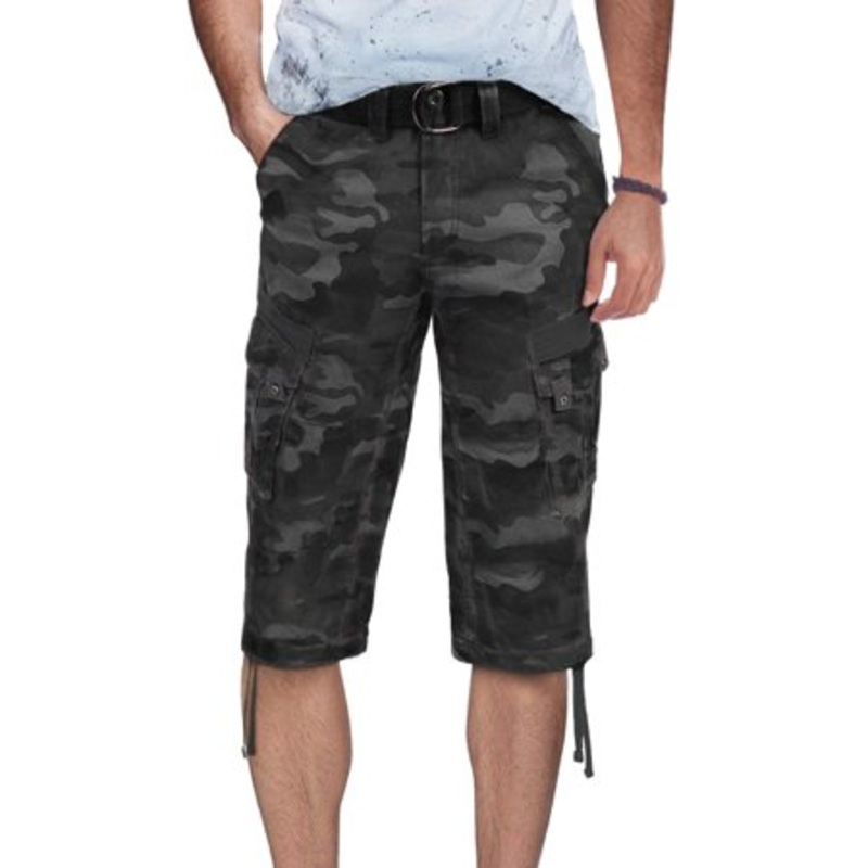 X-Ray Men's Belted 18" Capri Cargo Shorts Black Camo 40