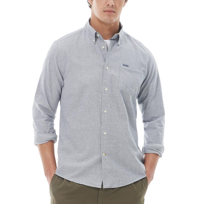 Barbour Men's Turner Tailored Fit Houndstooth Button Down Shirt Blue Large