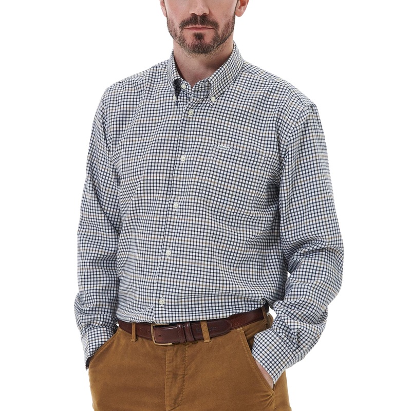 Barbour Mens Henderson Thermo Long Sleeve Button Down Shirt Check White Medium