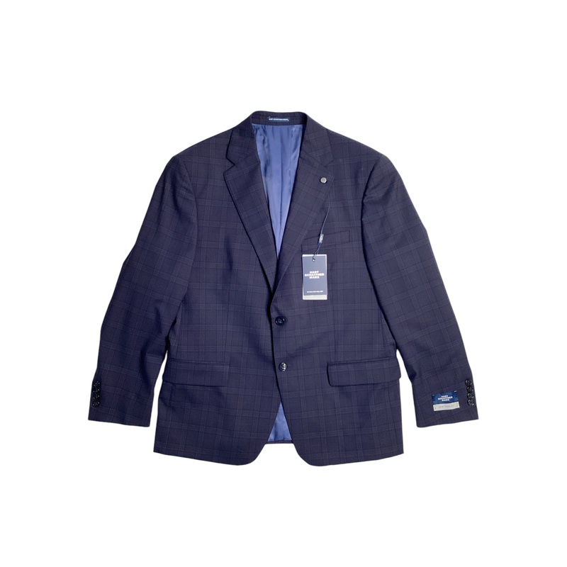 Hart Schaffner Marx New York Plaid Regular Fit Suit 46L / 40W Navy Blue