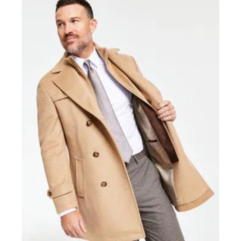 Lauren Ralph Lauren Men's Classic Fit Solid Double Breasted Overcoat Coat Beige 38R