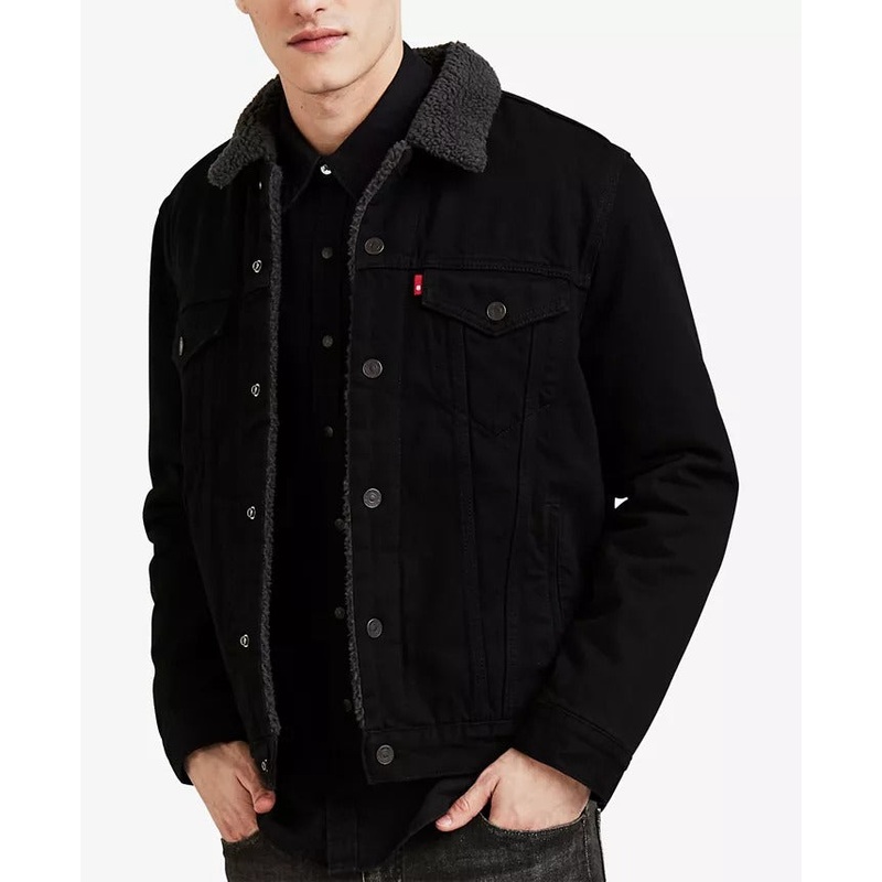 Levi's Men's Regular Fit Sherpa Denim Trucker Jacket Medium Black
