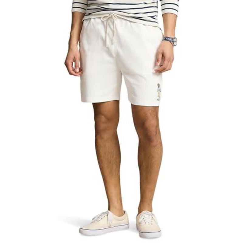 Polo Ralph Lauren Men's 6" Polo Bear Jersey Drawstring Shorts White Small
