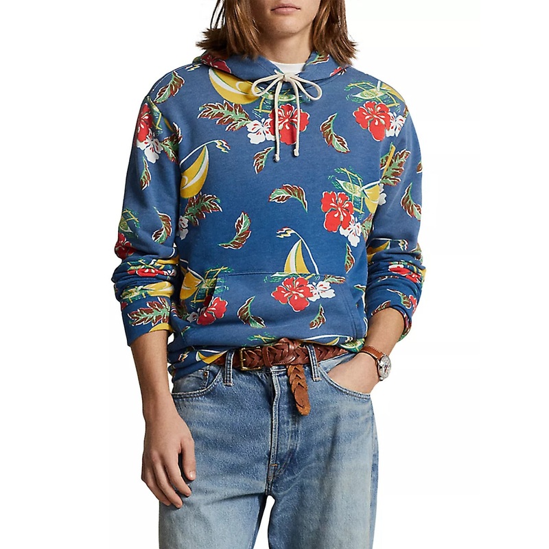 Polo Ralph Lauren Mens Hawaiian Graphic Hoodie Sweatshirt Blue Multi Large