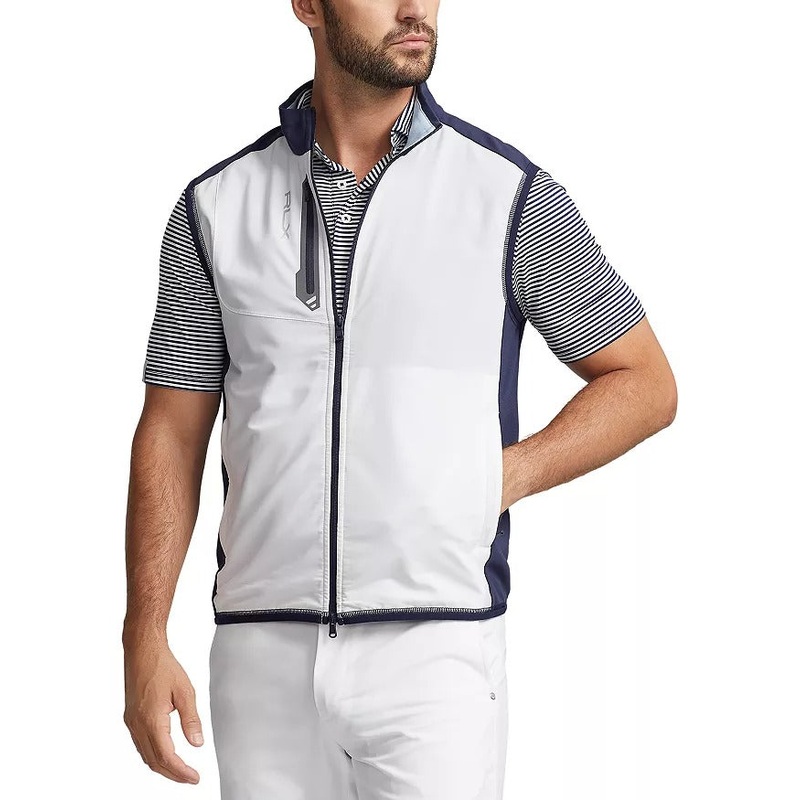 Polo Ralph Lauren RLX Mens Hybrid Cotton Stretch Full Zip Vest Blue White XXL