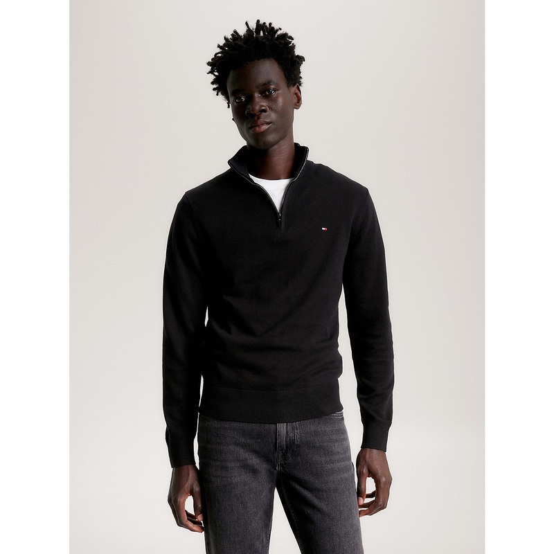 Tommy Hilfiger Men's Regular Fit Quarter Zip Mock Neck Sweater Black Small