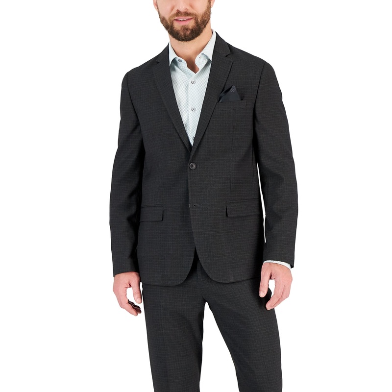 Vince Camuto Men's Slim-Fit Spandex Super-Stretch Suit Jacket 42L Grey Check
