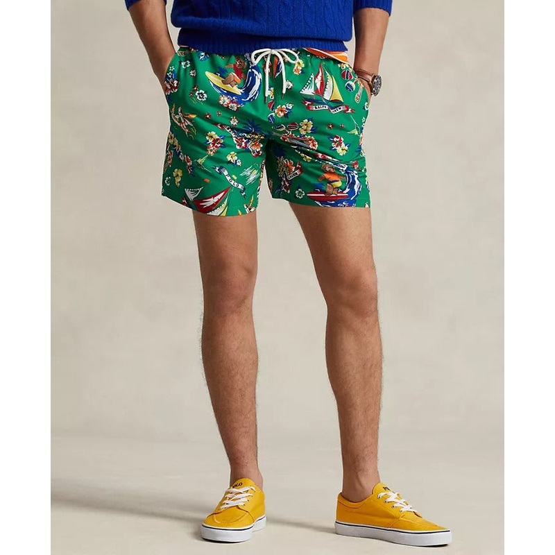 Polo Ralph Lauren Men's 5.75 Inch Traveler Polo Bear Swim Trunks Green Medium