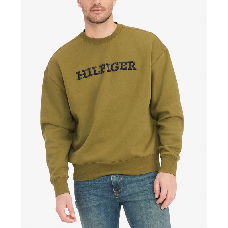 Tommy Hilfiger Men's Embroidered Monotype Logo Fleece Sweatshirt  Green Medium