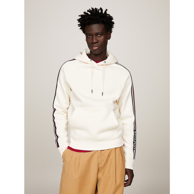 Tommy Hilfiger Men's Monotype Stripe Hoodie Sweatshirt Calico Beige XL