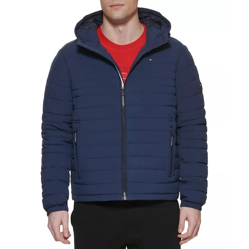 Tommy Hilfiger Mens Quilted Hooded Jacket Coat Midnight Blue 2XL