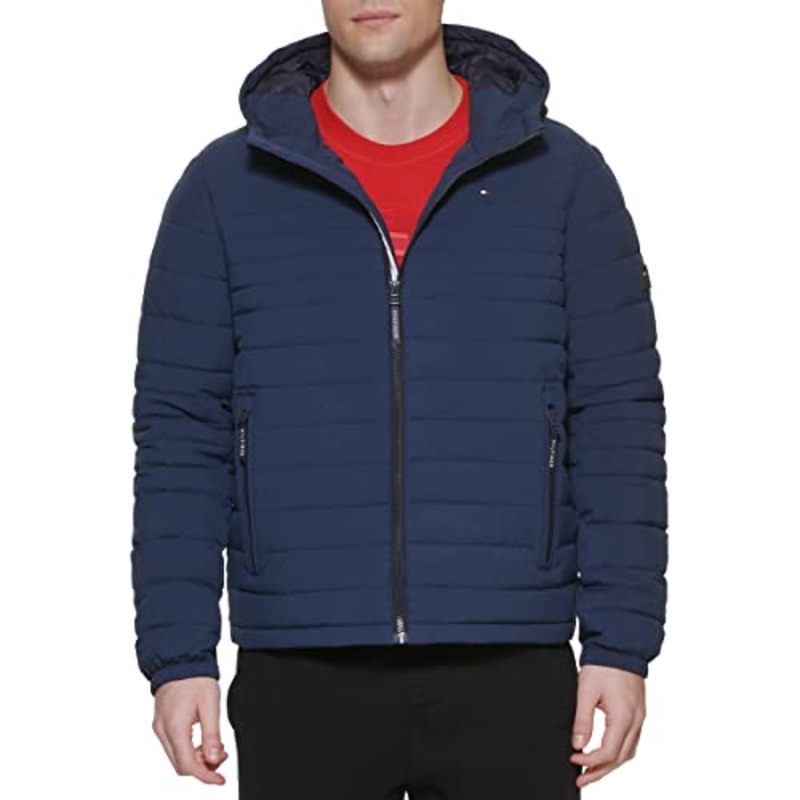 Tommy Hilfiger Mens Quilted Hooded Jacket Coat Midnight Blue Large